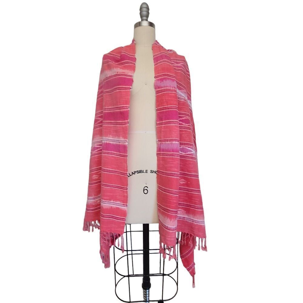 Pink Womens Handwoven Ikat Tribal Fringe Cotton‎ Shawl Scarf Wrap Boho 73" x 32"